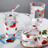 Kawaii Strawberry Glass Cup with Straw