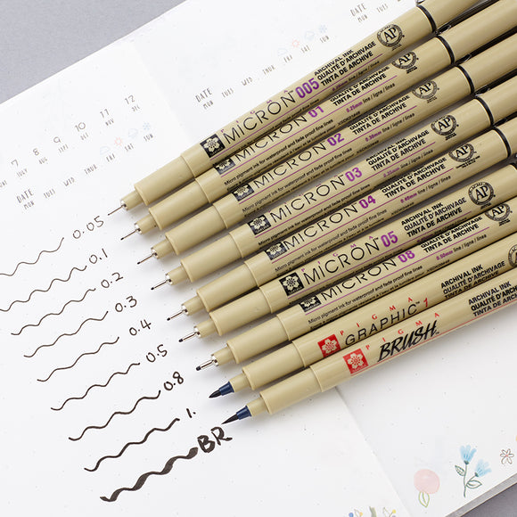 Sakura Pigma Micron Fineliner Pens: Black Individual and Sets