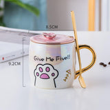 Cartoon Ceramics Mug With Lid and Spoon Coffee Milk Mugs Cute Creative Breakfast Cup Valentine's Day Wedding Birthday Gift - MyPaperPandaShop