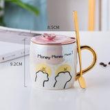 Cartoon Ceramics Mug With Lid and Spoon Coffee Milk Mugs Cute Creative Breakfast Cup Valentine's Day Wedding Birthday Gift - MyPaperPandaShop