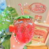 Kawaii Strawberry Cup with Straw