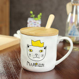 Cute cat ceramic cup Creative cartoon embossed mug Korean student cup with lid spoon - MyPaperPandaShop